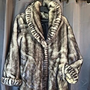 Dennis Basso faux fur coat, M, 36” long, 19” shoulder